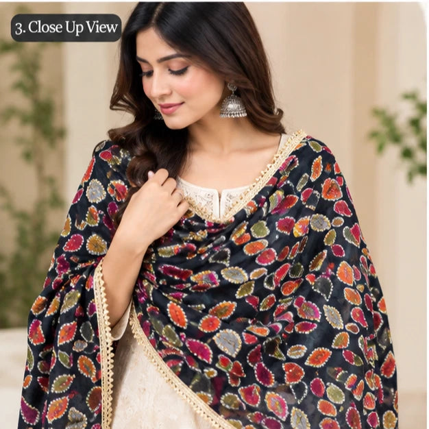 Wedding Multicolor Dupatta for Women Phulkari Bridal Silk