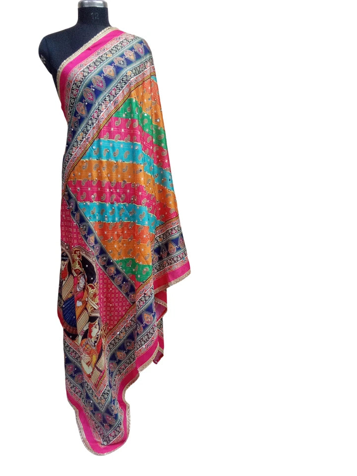 Wedding Dupatta for Women Pakistani Multicolor Bridal Silk