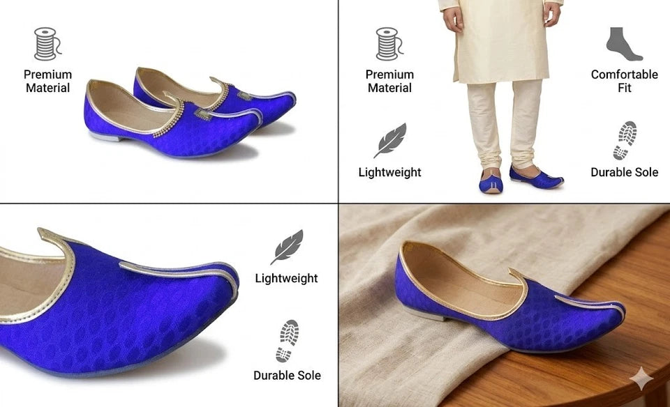 Sherwani Mojari Shoes for Groom Blue Jutti