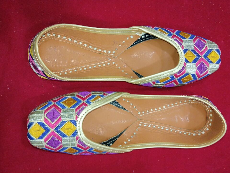 Women Shoes Indian Punjabi Mojaries Handmade Khussa Leather Jutties Flip-Flops Flat US 5.5/6.5