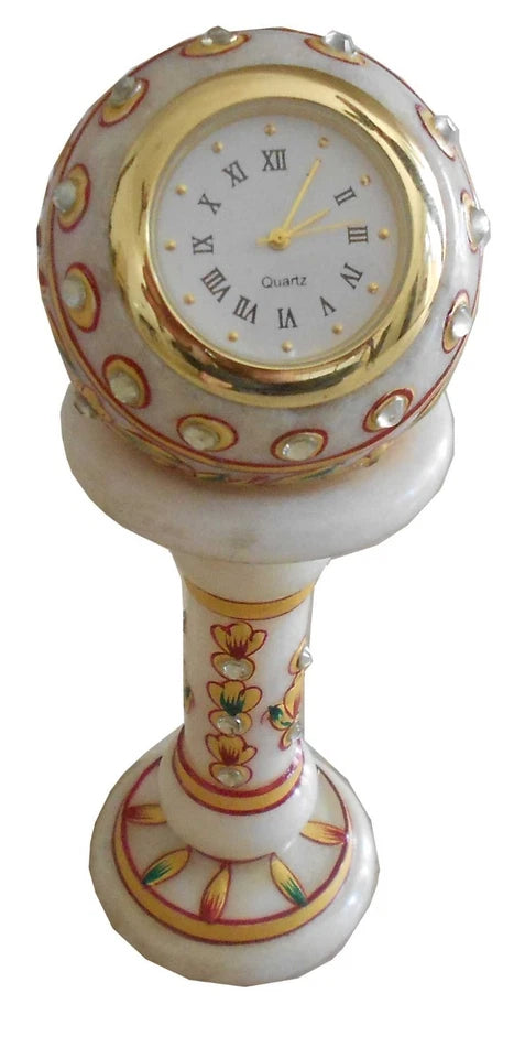 Indian Handmade Traditional Home Decor Clock Marble Handicraft Pillar