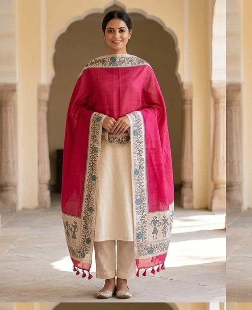 Wedding Kalamkari Dupatta for Casual Red Bridal Silk