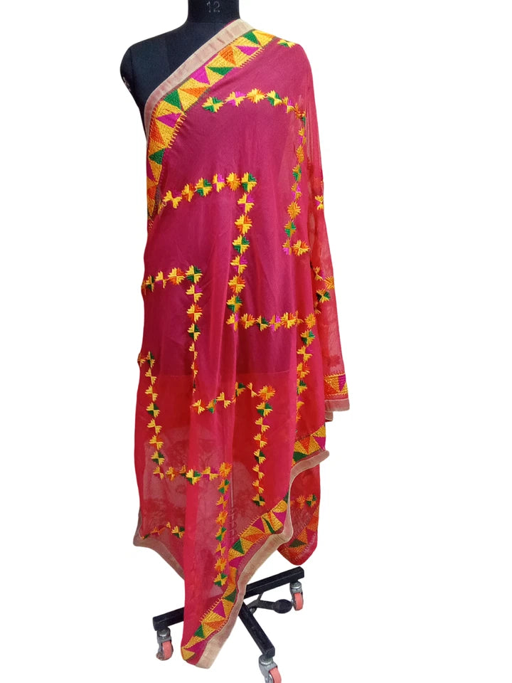 Wedding Dupatta for Women Phulkari Multicolor Bridal Silk