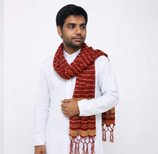 Groom Sherwani Dupatta Maroon Silk Wedding Stole