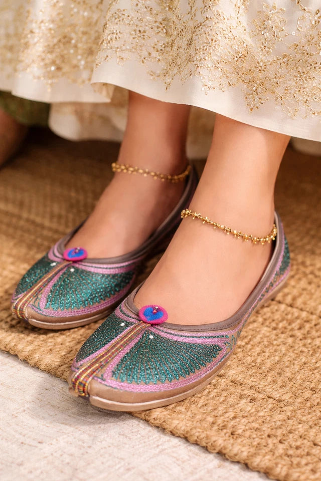 Handmade Bridal Jutti Multicolor Ethnic Flats Mojari