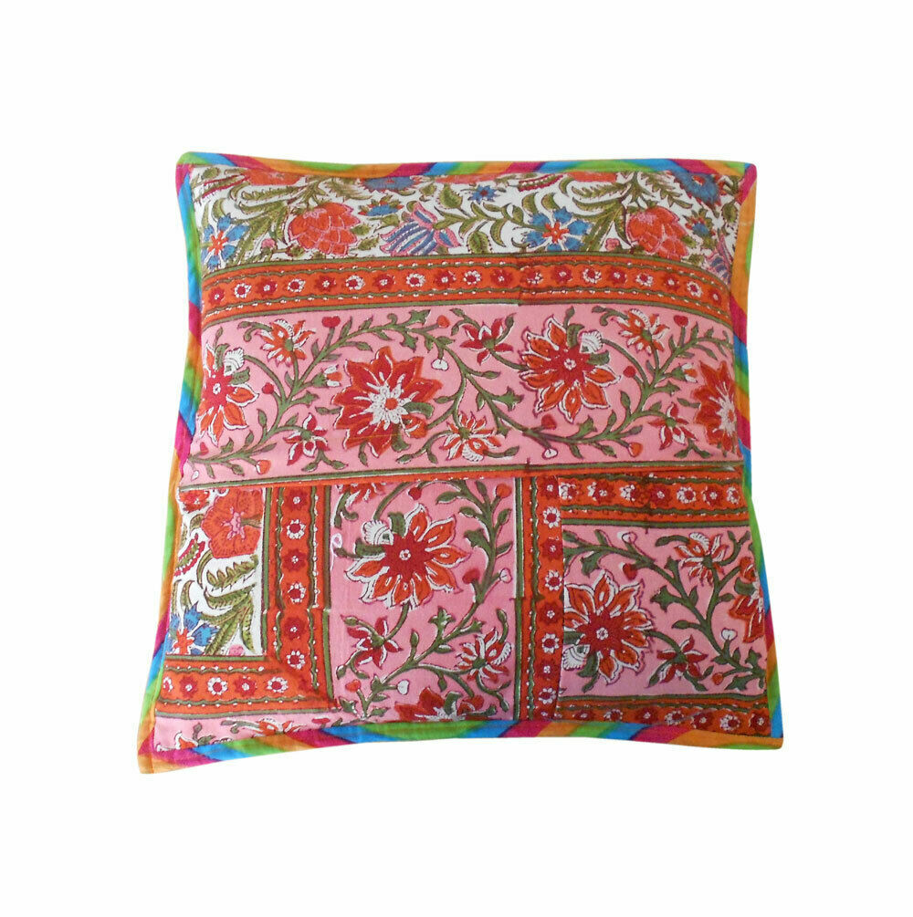 Cushion Cover 2 pcs Indian Floral Print Handmade Vintage Pillow Case 16"